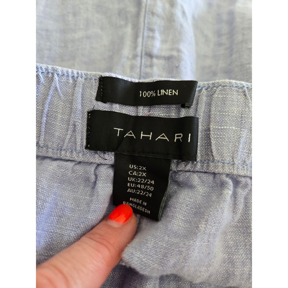 Tahari Womens 2X Shorts 100% Linen Elastic Drawstring Relaxed Blue Travel - Picture 4 of 7
